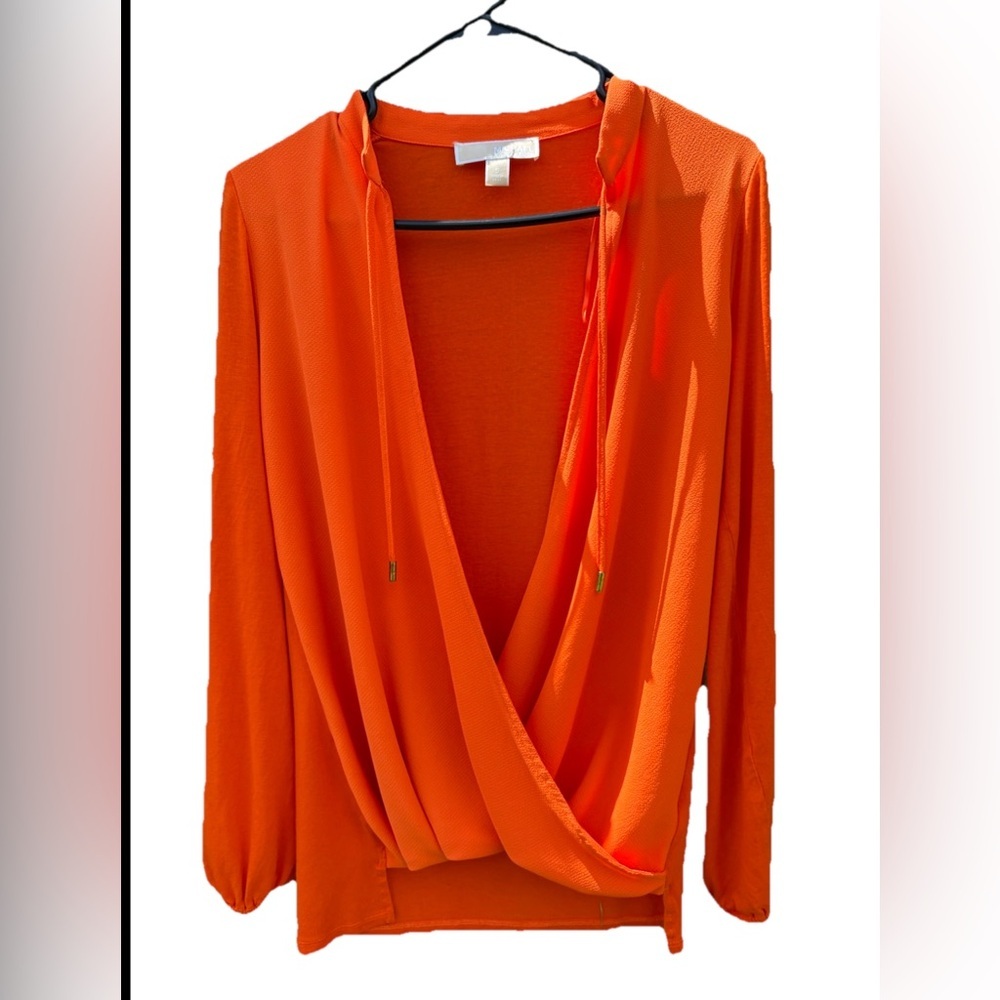 Michael Kors Orange Wrap Blouse with Long Sleeves size‎ Small